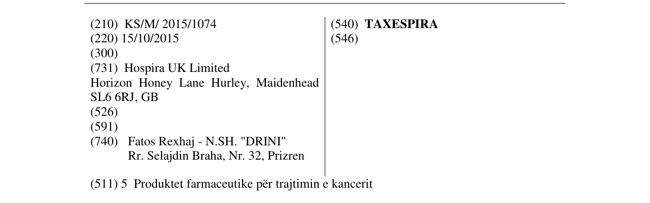 Zëri i markës TAXESPIRA në buletin