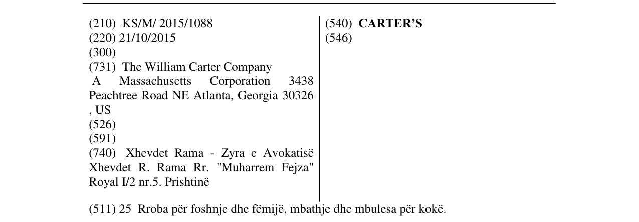 Zëri i markës CARTER’S në buletin