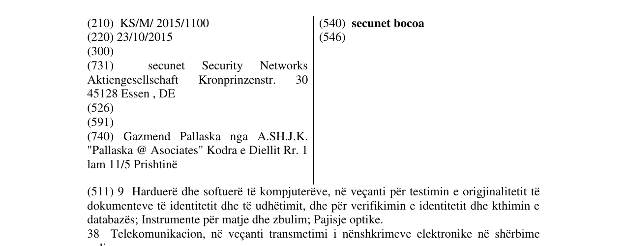 Zëri i markës secunet bocoa në buletin