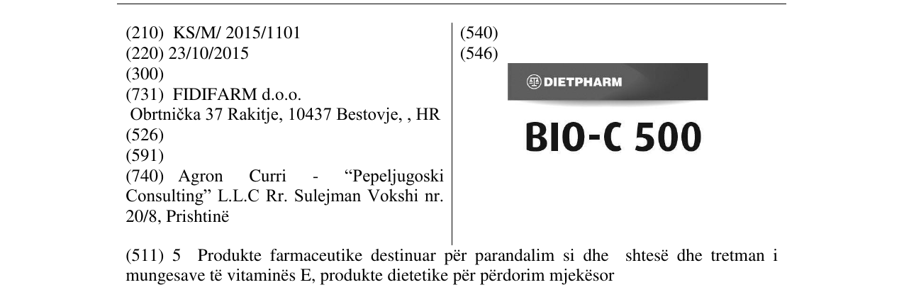 Zëri i markës DIETPHARM BIO-C 500 në buletin