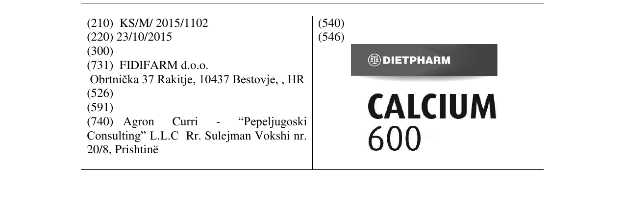 Zëri i markës DIETPHARM CALCIUM 600 në buletin