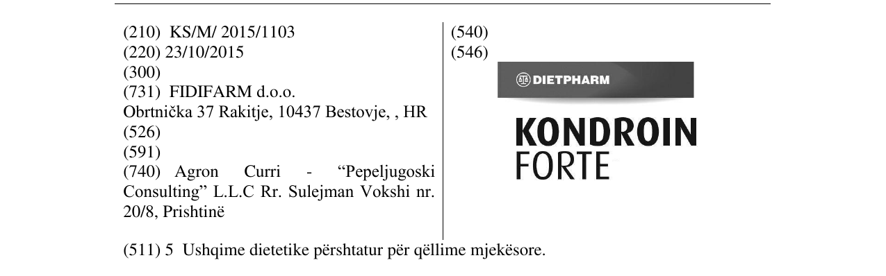 Zëri i markës DIETPHARM KONDROIN FORTE në buletin