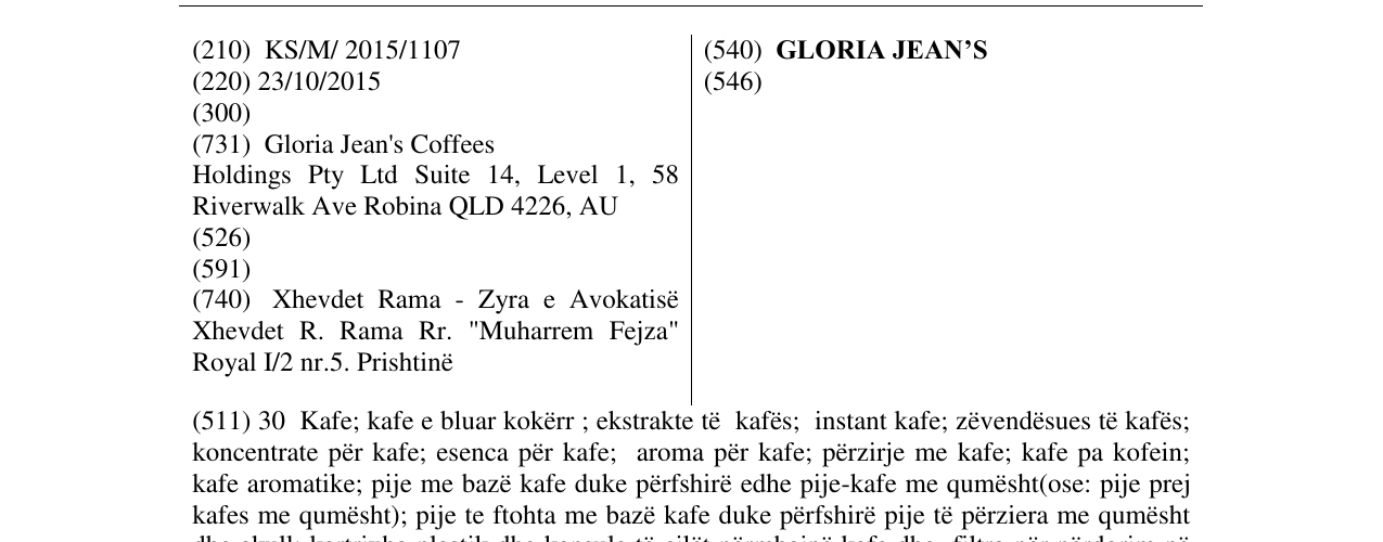 Zëri i markës GLORIA JEAN’S në buletin