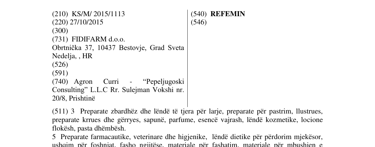 Zëri i markës REFEMIN në buletin