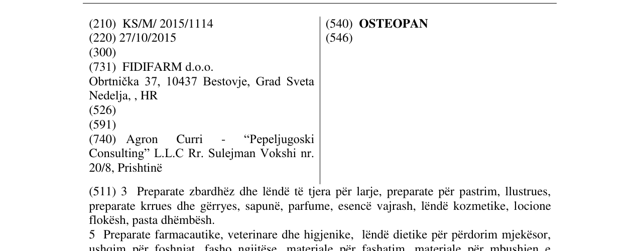 Zëri i markës OSTEOPAN në buletin