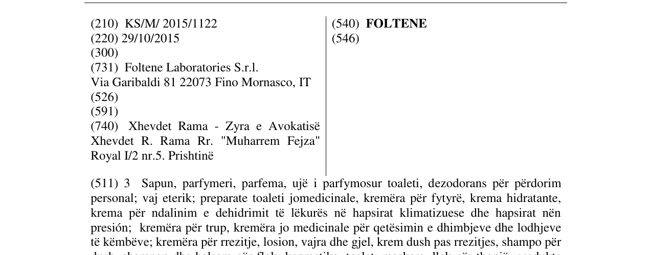 Zëri i markës FOLTENE në buletin