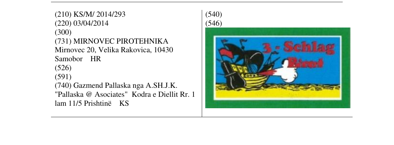 Zëri i markës 3-Schlag Pirot në buletin