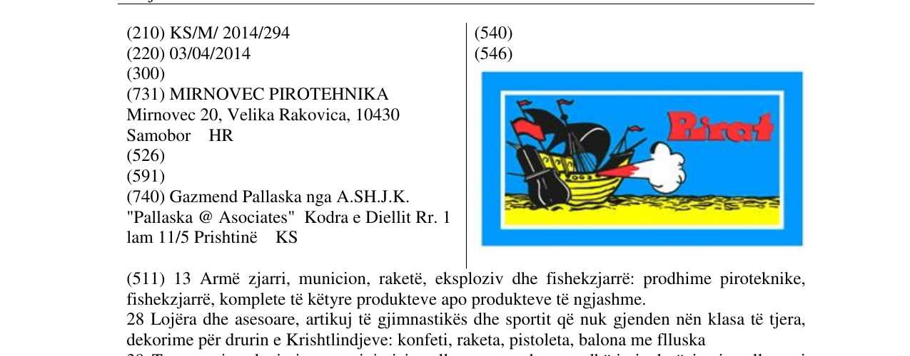 Zëri i markës Pirat në buletin
