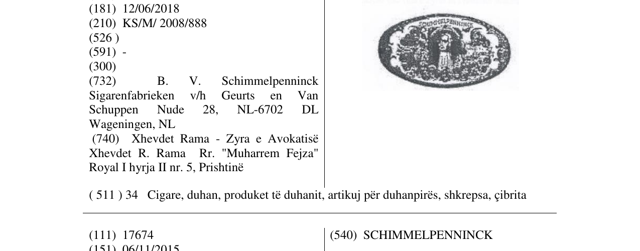 Zëri i markës SCHIMMELPENNINCK në buletin