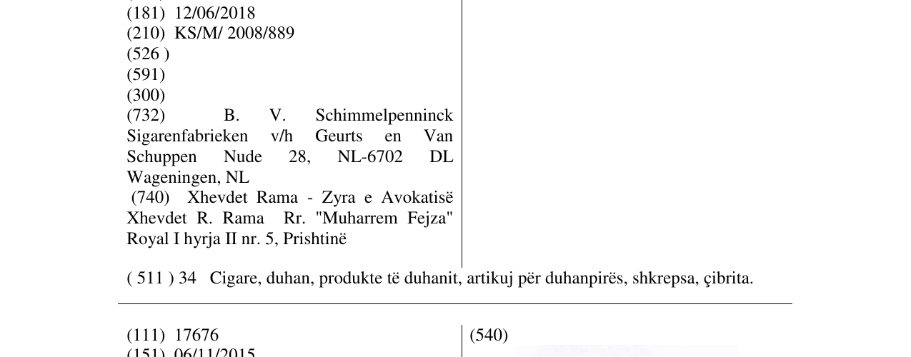 Zëri i markës SCHIMMELPENNINCK në buletin