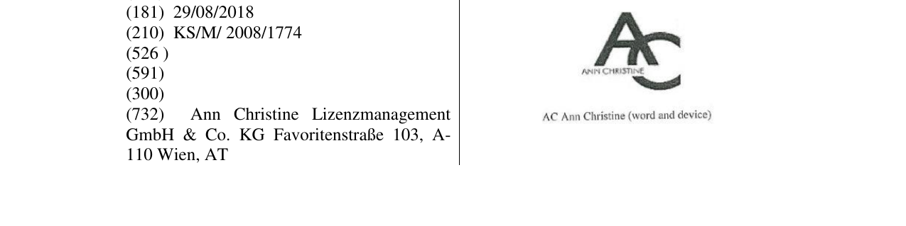 Zëri i markës AC ANN CHRISTINE (WORD AND DEVICE) në buletin