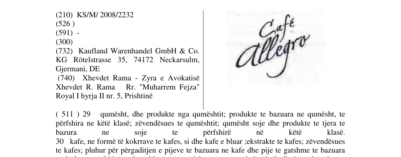 Zëri i markës Café allegro në buletin