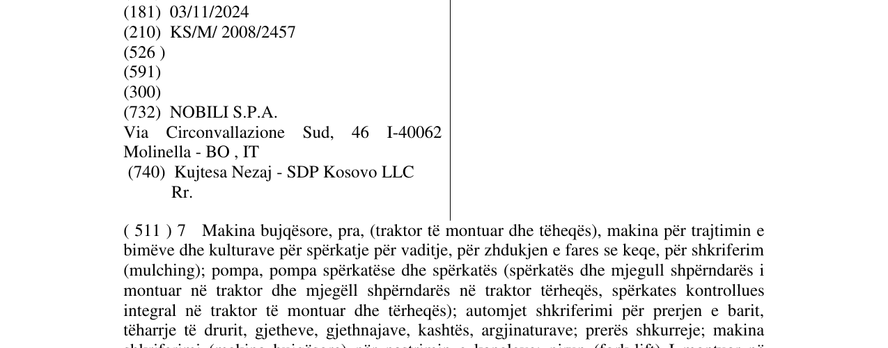 Zëri i markës NOBILI në buletin