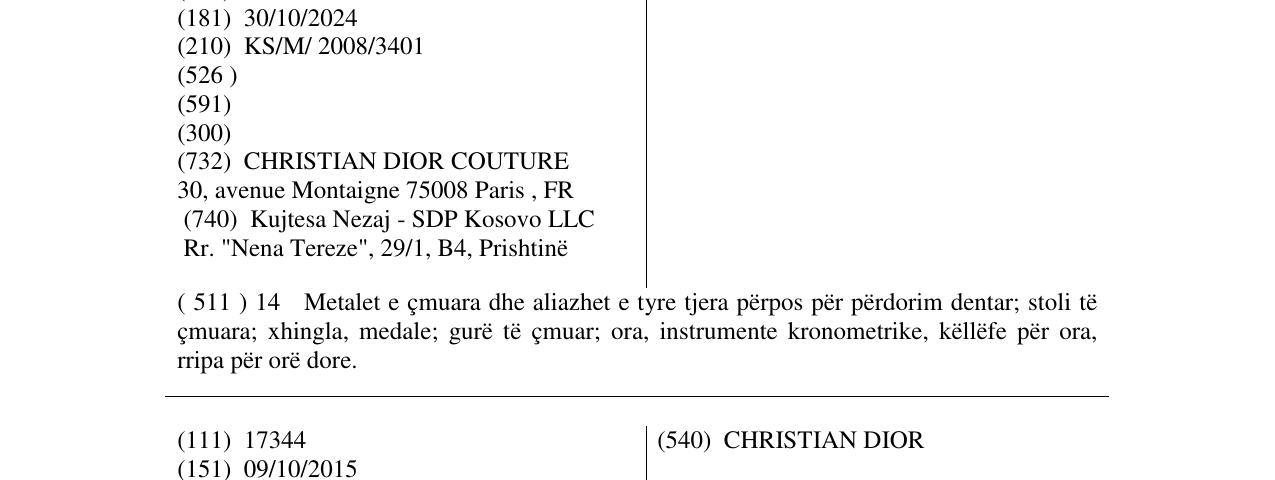 Zëri i markës CHIFFRE ROUGE në buletin