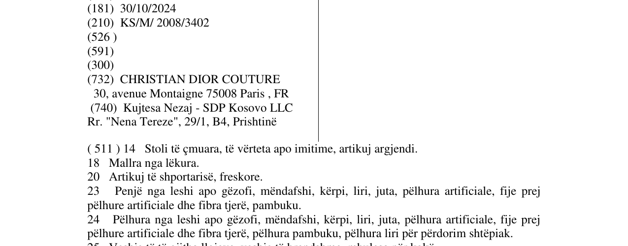 Zëri i markës CHRISTIAN DIOR në buletin
