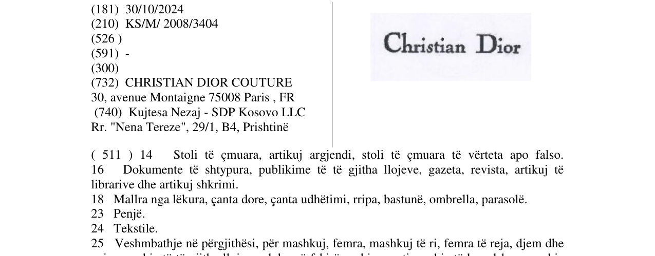 Zëri i markës Christian Dior në buletin