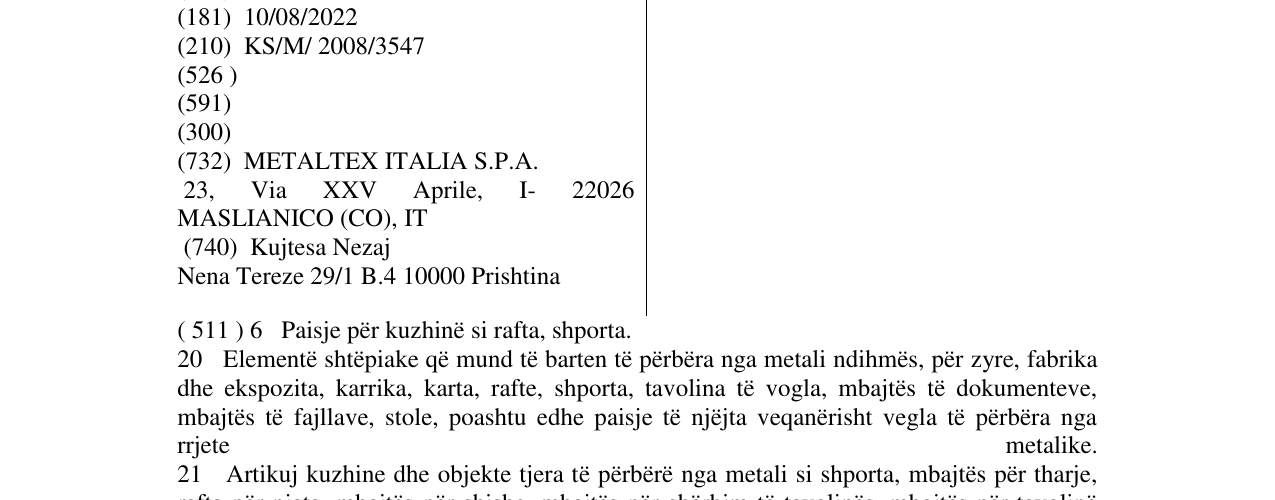 Zëri i markës METALTEX në buletin