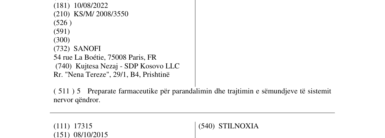 Zëri i markës STILNOXIUM në buletin
