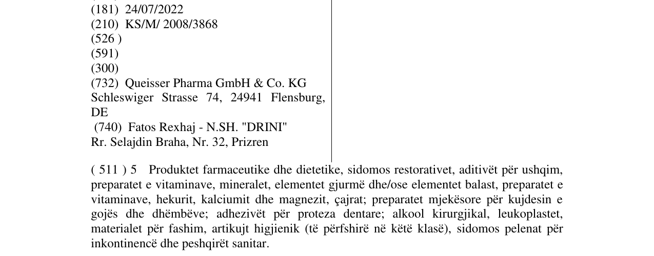 The entry of the trademark Doppelherz in the bulletin