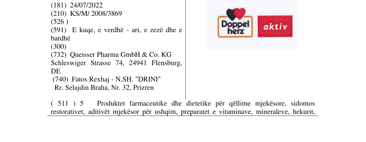 The entry of the trademark Doppel herz aktiv in the bulletin