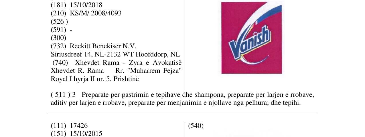 Zëri i markës Vanish në buletin