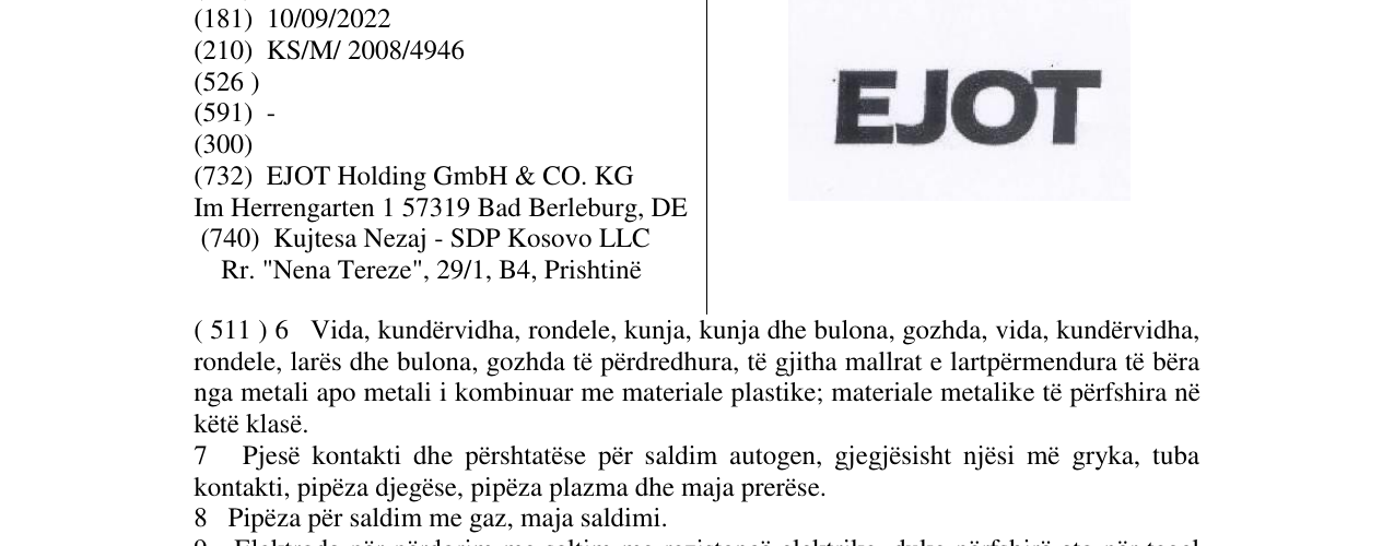 Zëri i markës EJOT në buletin