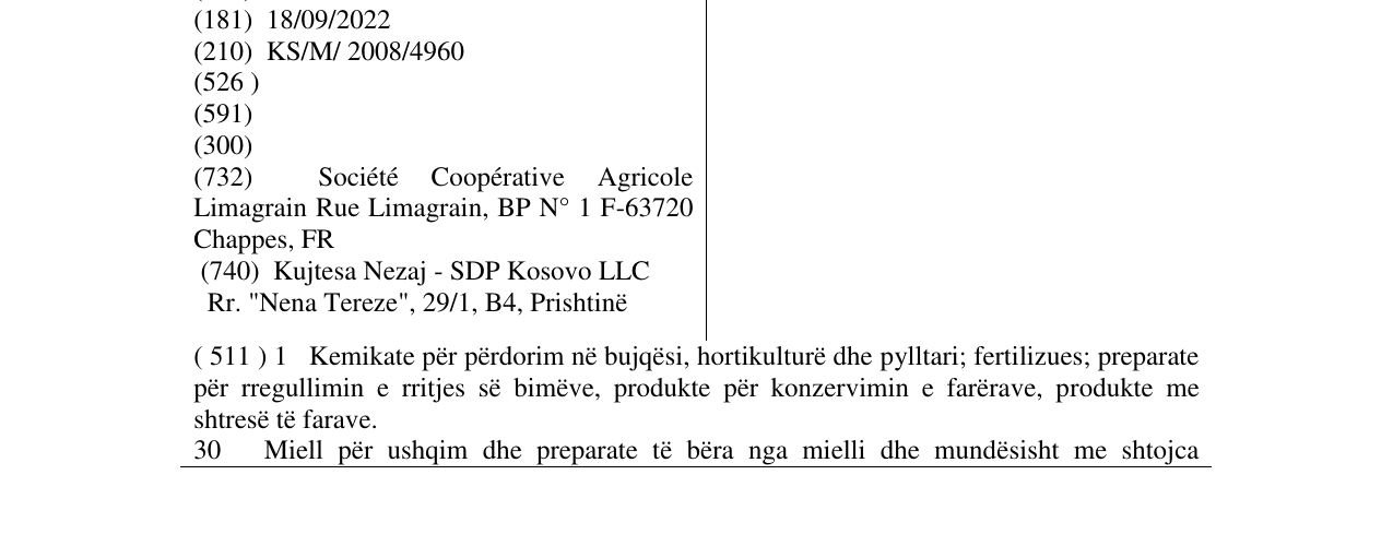 The entry of the trademark Limagrain in the bulletin