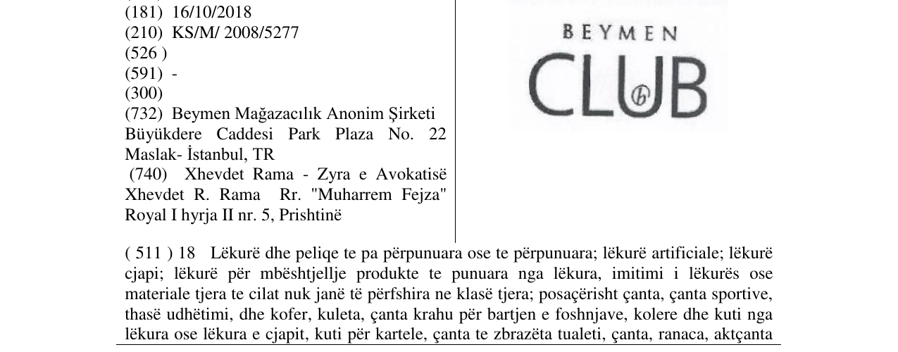 Zëri i markës BEYMEN CLUB në buletin