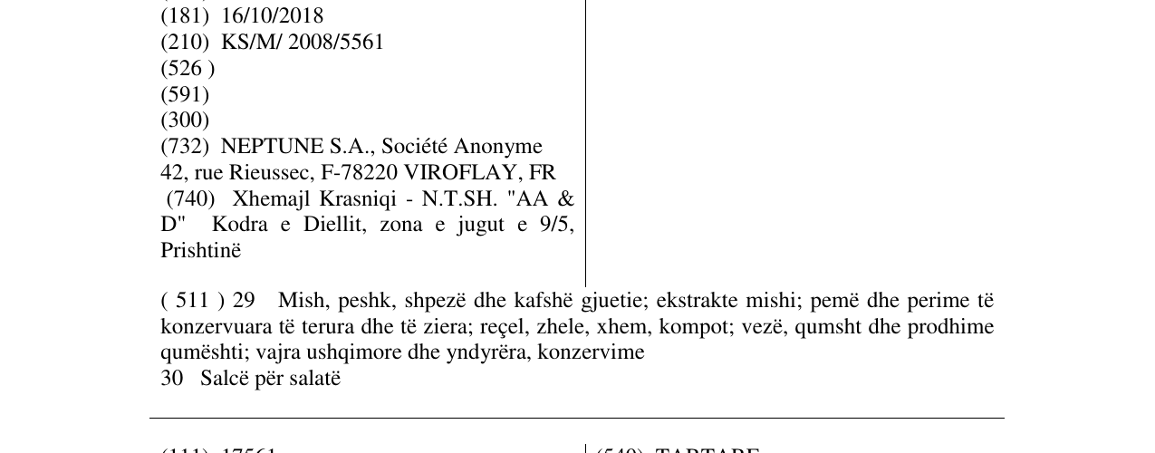 Zëri i markës CORAYA në buletin