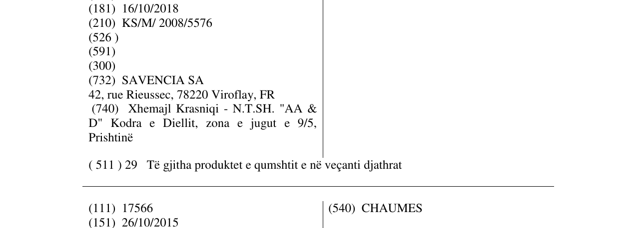 Zëri i markës CHAVROUX në buletin