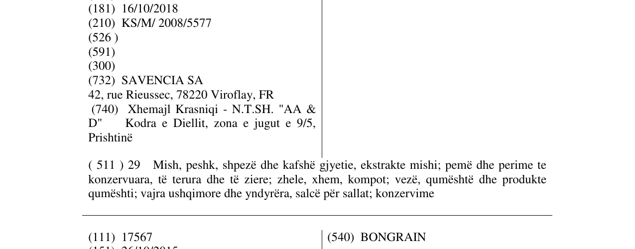 Zëri i markës CHAUMES në buletin