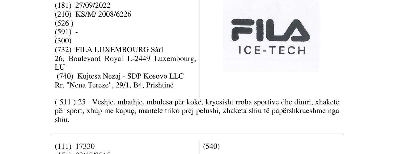 Zëri i markës FILS ICE-TECH në buletin