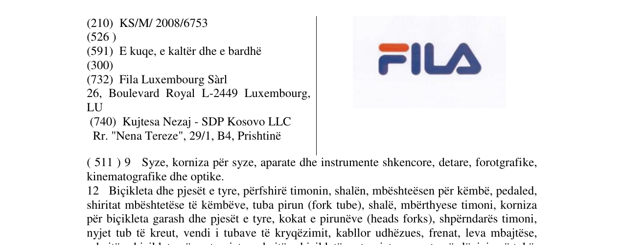 Zëri i markës FILA në buletin