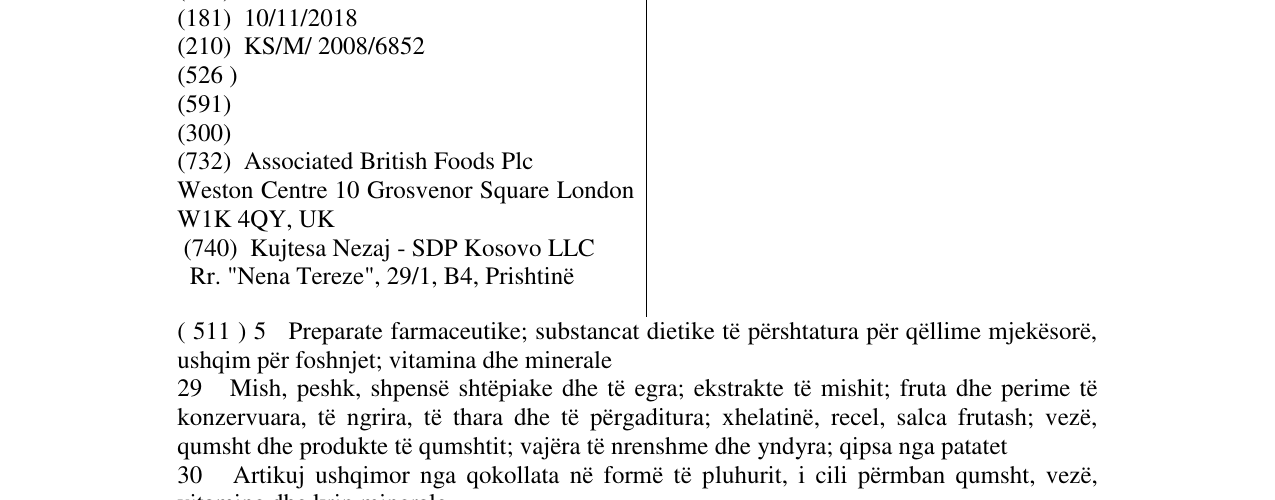 Zëri i markës OVO-DRINK në buletin