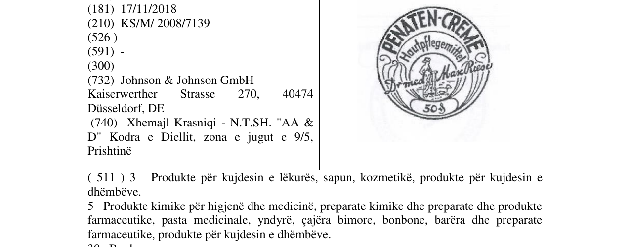 Zëri i markës PENATEN- CRÈME HAUTPFLEGEMITTEK 50 në buletin