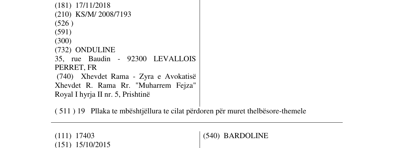 Zëri i markës FONDALINE në buletin