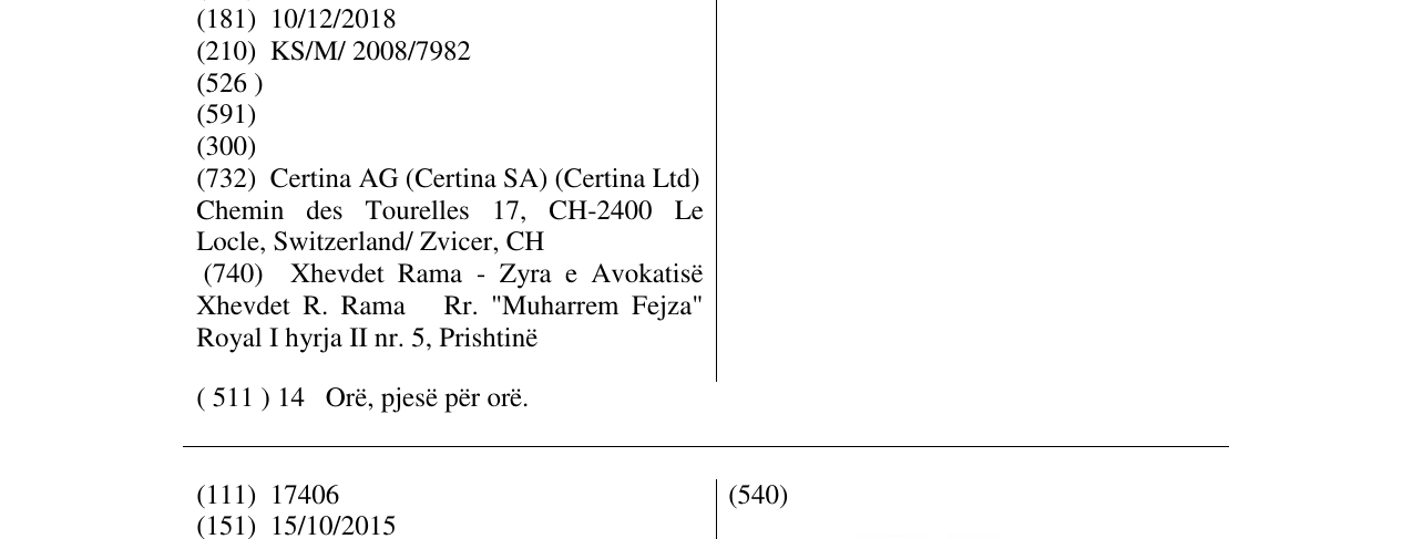 Zëri i markës CERTINA në buletin