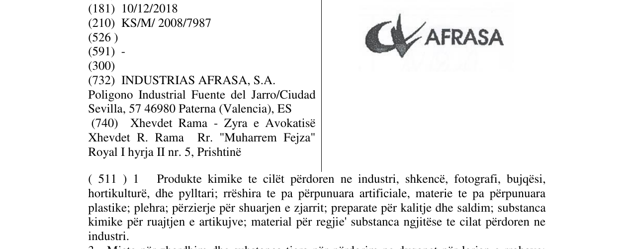 Zëri i markës AFRASA në buletin