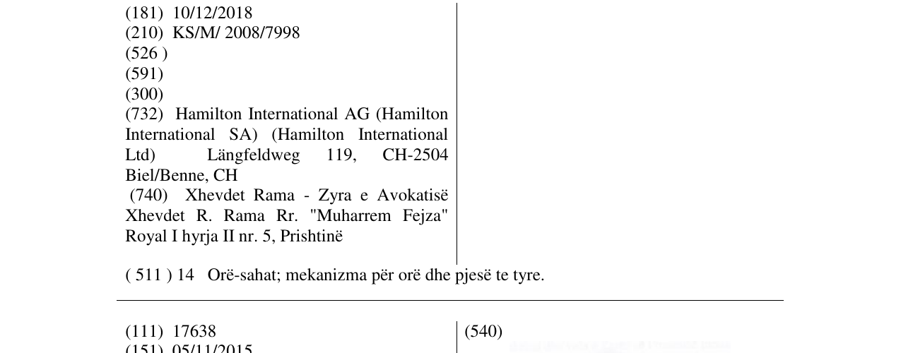 Zëri i markës HAMILTON në buletin
