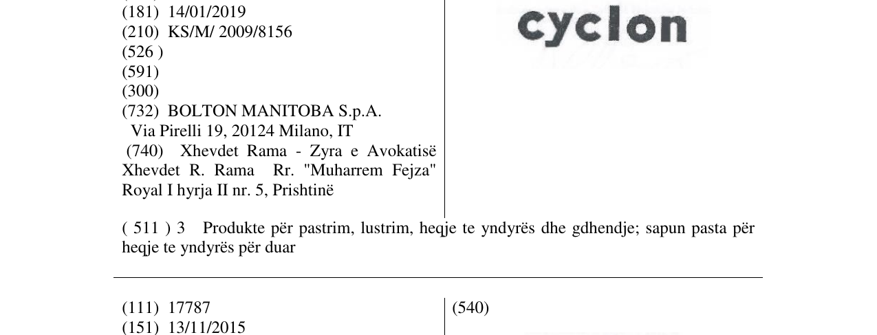Zëri i markës cyclon në buletin