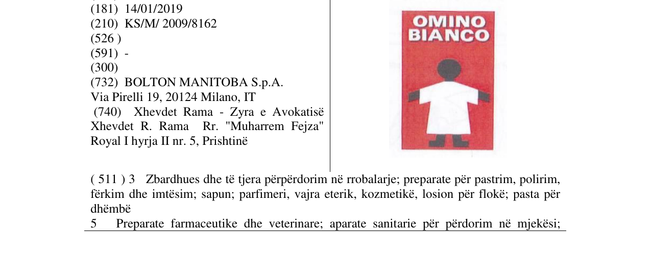 Zëri i markës OMINO BIANCO në buletin