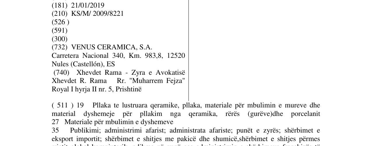 Zëri i markës VENUS në buletin