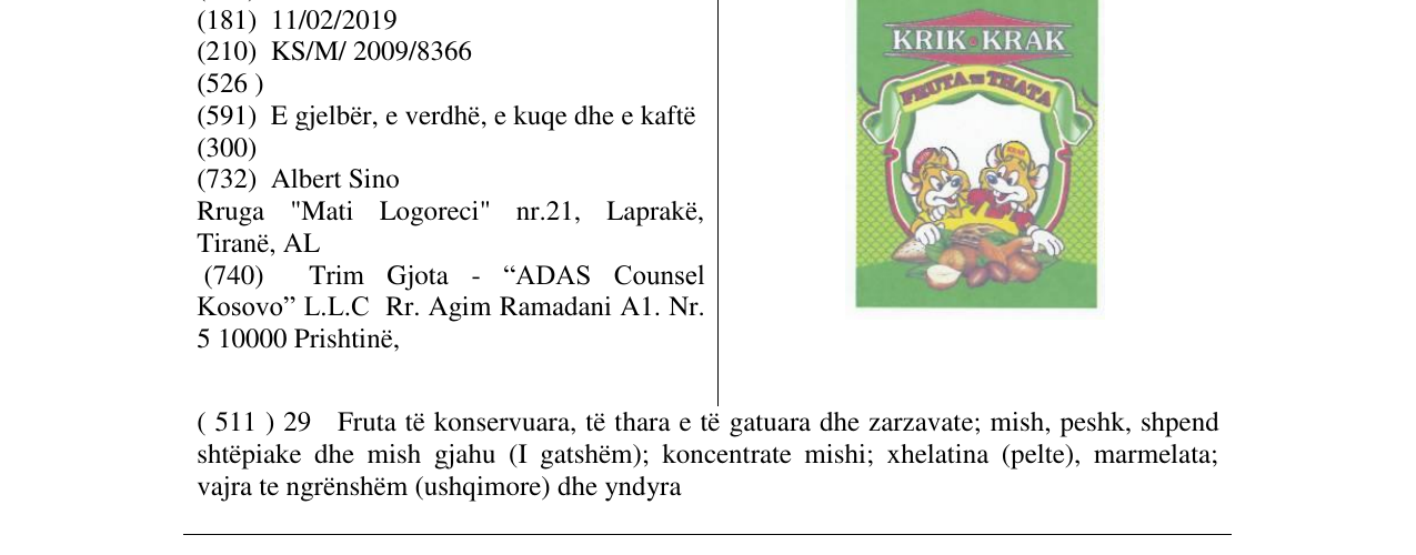 Zëri i markës KRIK KRAK në buletin