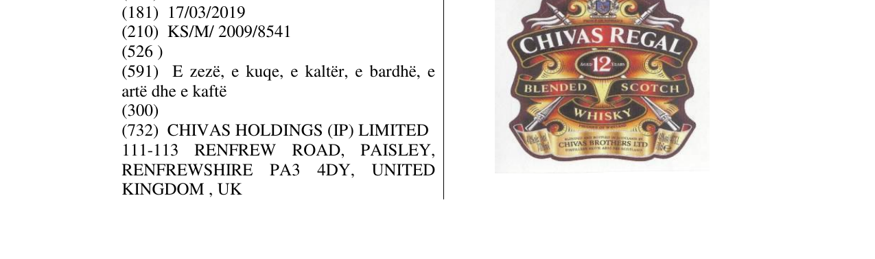 Zëri i markës CHIVAS REGAL 12YO në buletin
