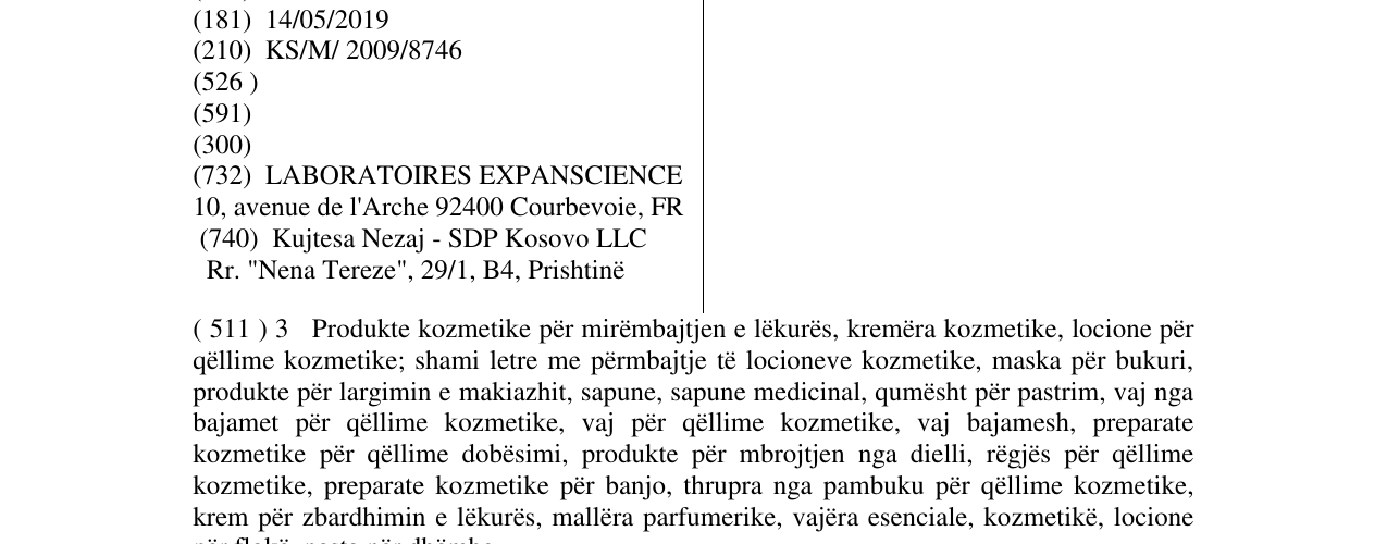 Zëri i markës NOVIDERM në buletin