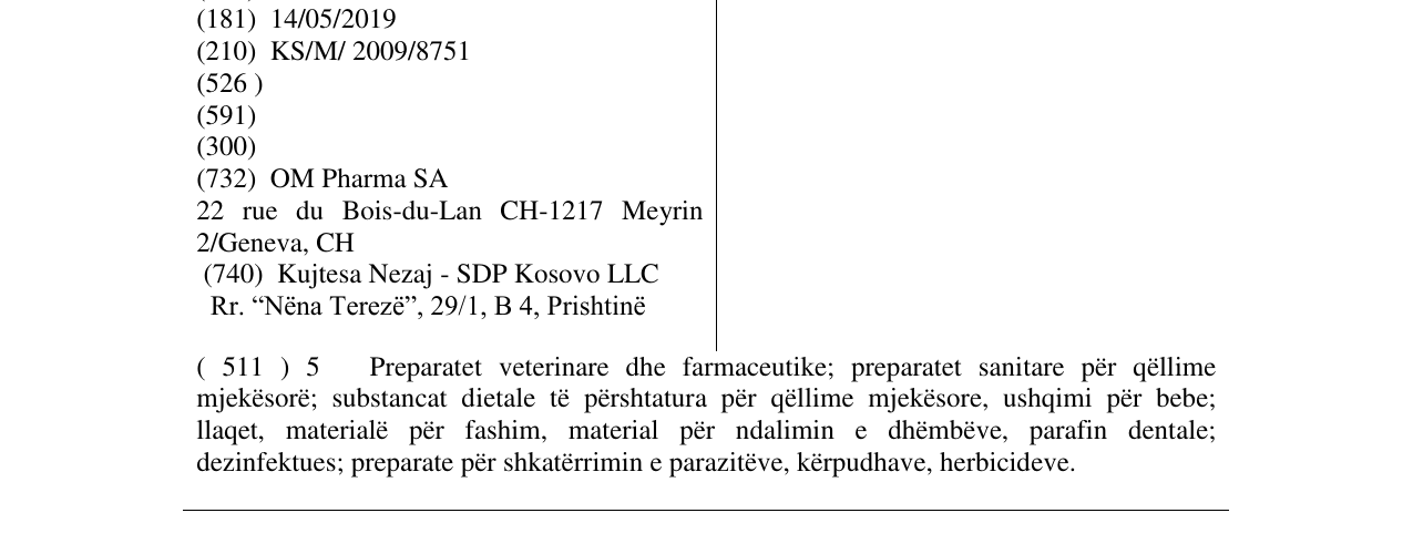 Zëri i markës DICYNONE në buletin