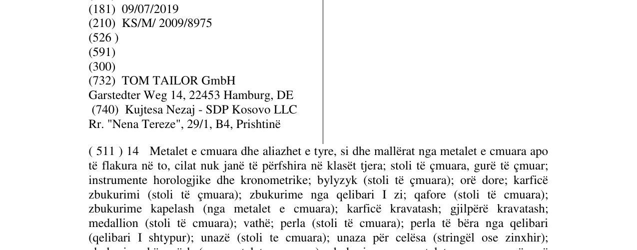 Zëri i markës TOM TAILOR në buletin