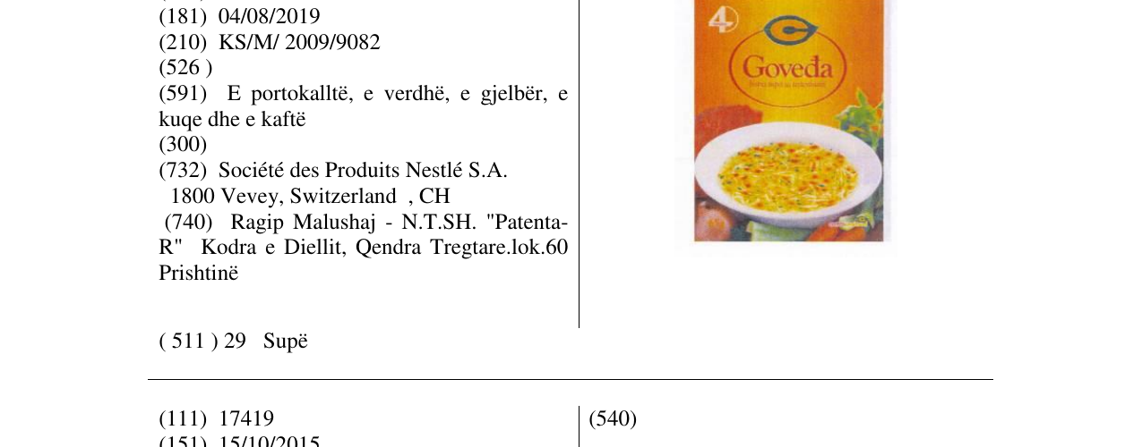 Zëri i markës Goveda në buletin