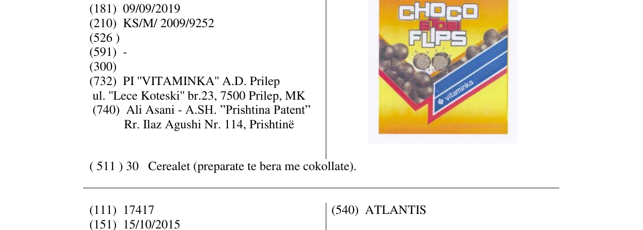 Zëri i markës CHOCO STOBI FLIPS në buletin