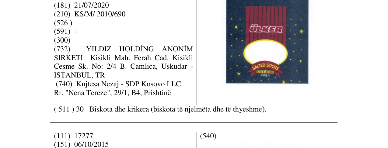 Zëri i markës ÜLKER në buletin